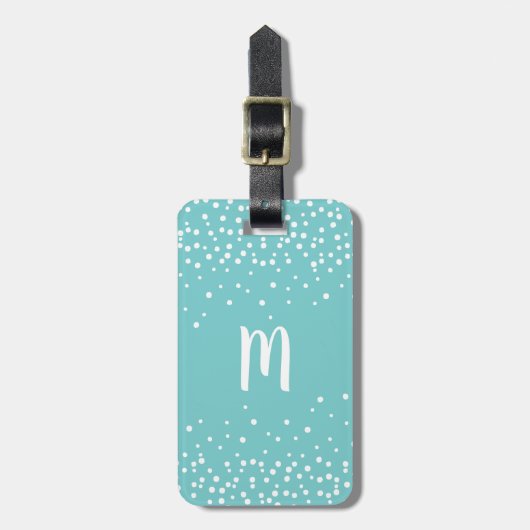 Confetti Stippen monogram Bagagelabel | Aqua (Voorkant verticaal)