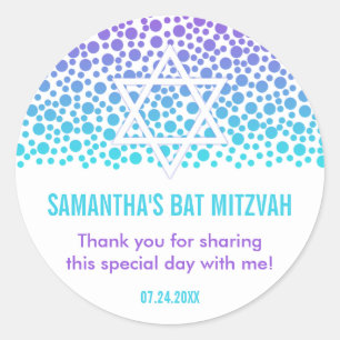 Confetti Stippen Paarse Blauwgroen Bat Mitzvah Fav Ronde Sticker