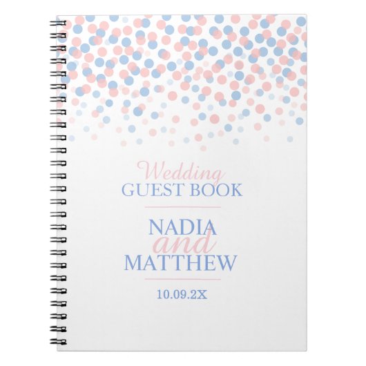 Confetti stippen roze blauw bruiloft gastenboek notitieboek (Voorkant)