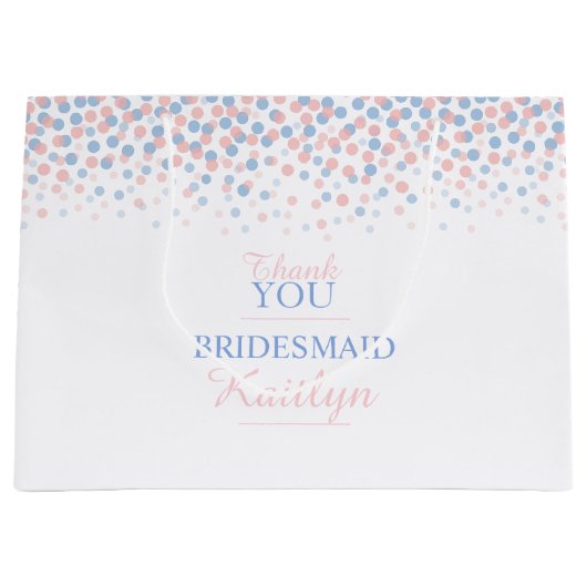 Confetti stippen roze blauwe trouwerekzak groot cadeauzakje (Voorkant)