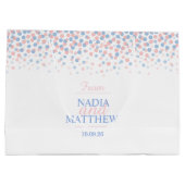 Confetti stippen roze blauwe trouwerekzak groot cadeauzakje (Achterkant)