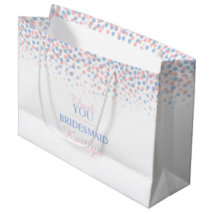 Confetti stippen roze blauwe trouwerekzak groot cadeauzakje