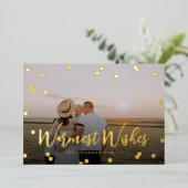 Confetti Stippen Script Volledige foto Folie Feestdagenkaart (Staand Voorkant)