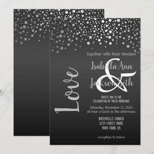 Confetti-Stippen voor zwart en zilver Kaart (Voorkant / Achterkant)