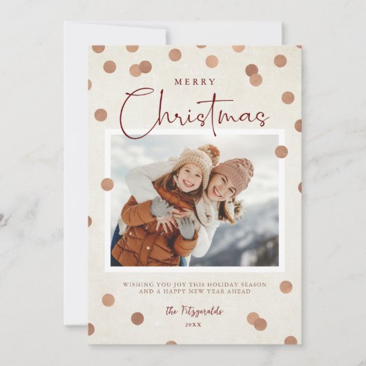 Confetti Stippen Vrolijk kerstfeest 2 Foto Feestdagenkaart (Voorkant)