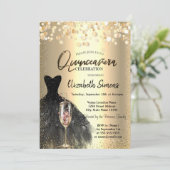 Confetti-Stippen, zwart-damesglas Quinceañera Kaart (Staand voorkant)