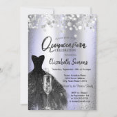 Confetti Stippen, zwart jurk glas Violet Quinceañe Kaart (Voorkant)