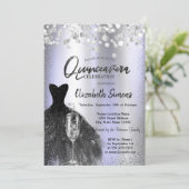 Confetti Stippen, zwart jurk glas Violet Quinceañe Kaart (Staand voorkant)
