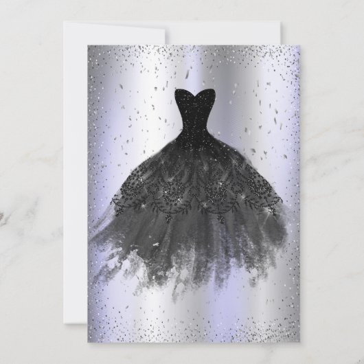 Confetti Stippen, zwart jurk glas Violet Quinceañe Kaart (Achterkant)
