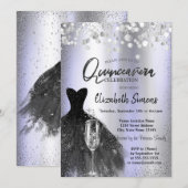 Confetti Stippen, zwart jurk glas Violet Quinceañe Kaart (Voorkant / Achterkant)