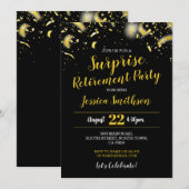 Confetti Surprise Pensioen Party Zwart Goud Kaart (Voorkant / Achterkant)