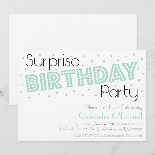 Confetti Surprise verjaardagsfeestje Uitnodigingen (Voorkant / Achterkant)