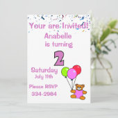 Confetti, Teddybeer, Ballonnen Meisje 2e verjaarda Kaart (Staand voorkant)