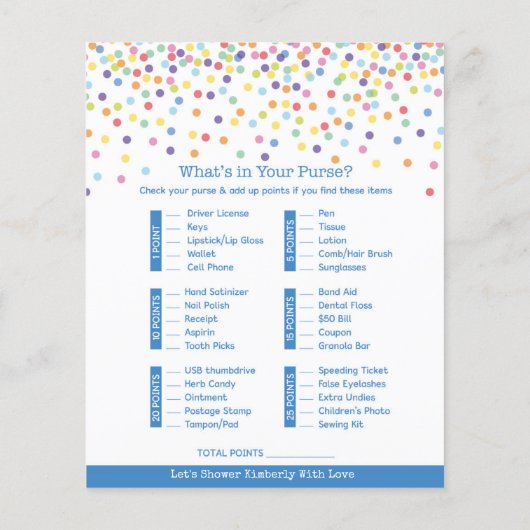 Confetti Theme Baby shower Game (Achterkant)