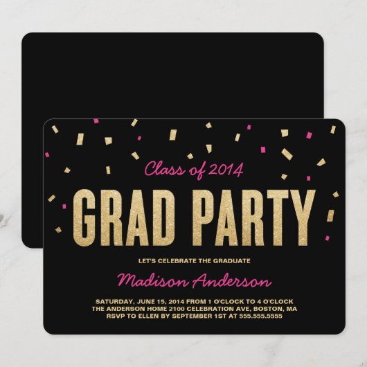 Confetti Toss | Oproep van de GraduPartij Kaart (Voorkant / Achterkant)