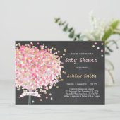 Confetti Tree Baby shower Invitation Pink Gold Kaart (Staand voorkant)