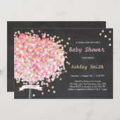 Confetti Tree Baby shower Invitation Pink Gold Kaart (Voorkant / Achterkant)