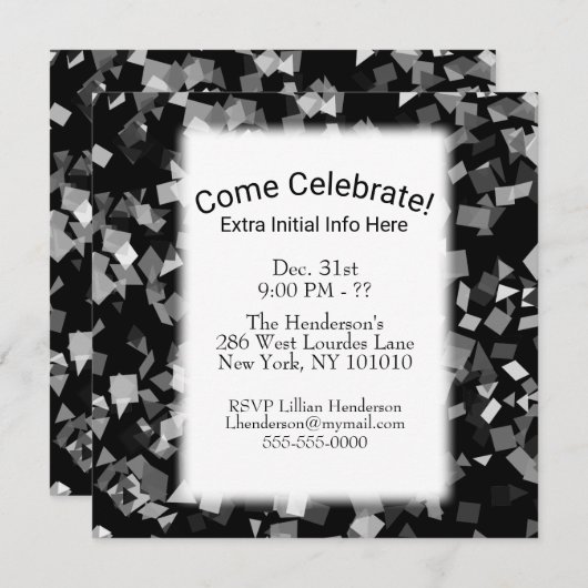 Confetti-uitnodigingen voor de partij of de vierin kaart (Voorkant / Achterkant)