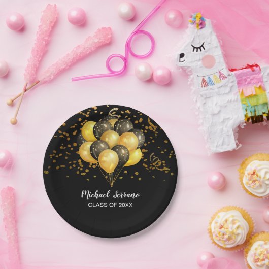 Confetti van de Goud- en Zwarte-Ballons Papieren Bordje