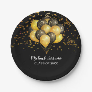 Confetti van de Goud- en Zwarte-Ballons Papieren Bordje