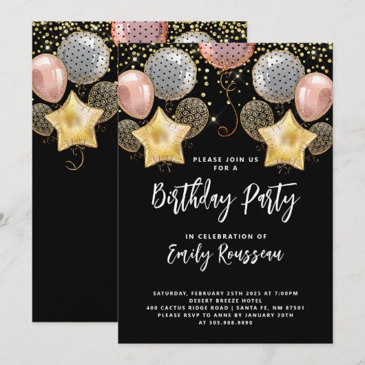 Confetti van de gouden Rozen en gouden ballonnen Kaart (Voorkant / Achterkant)