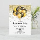 Confetti van gouden zwarte ballonnen bij pensioner kaart (Staand voorkant)