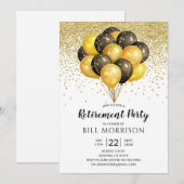 Confetti van gouden zwarte ballonnen bij pensioner kaart (Voorkant / Achterkant)