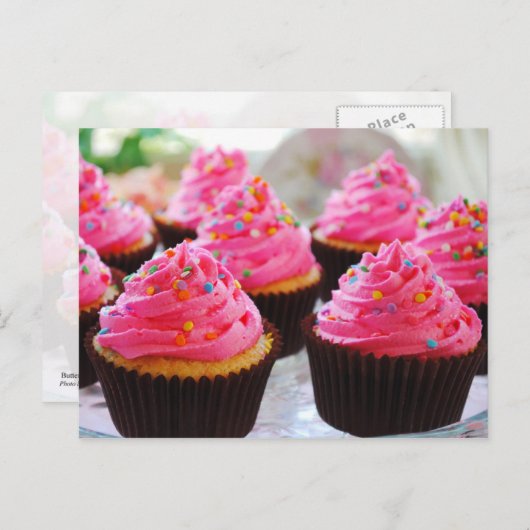 Confetti van karnemelk, koekjes met roze pekelrok briefkaart (Voorkant / Achterkant)