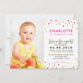 CONFETTI verjaardagsfeest INVITE roze gouden spot Kaart (Voorkant)