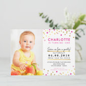 CONFETTI verjaardagsfeest INVITE roze gouden spot  Kaart (Staand voorkant)