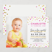 CONFETTI verjaardagsfeest INVITE roze gouden spot  Kaart (Voorkant / Achterkant)