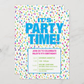 Confetti Verjaardagsfeest Uitnodiging, Leuk & Kleu Kaart (Voorkant / Achterkant)