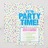 Confetti Verjaardagsfeest Uitnodiging, Leuk & Kleu Kaart (Voorkant / Achterkant)