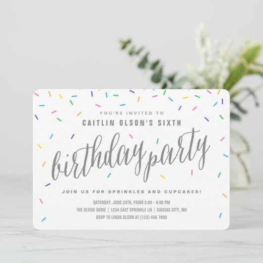Confetti Verjaardagsfeest Uitnodigingen (Staand voorkant)
