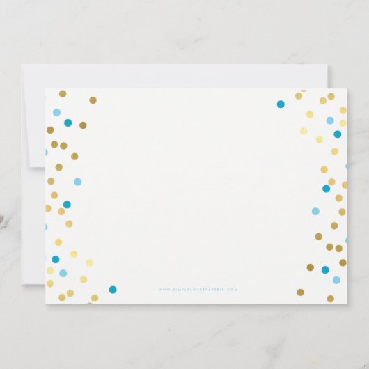 CONFETTI verjaardagsfeestje UITNODIGEN blauw goude Kaart (Achterkant)