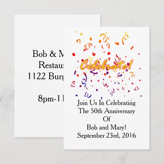 Confetti vieren kaart (Voorkant / Achterkant)