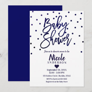 Confetti voor babyfeestje in Navy blauw modern scr Kaart