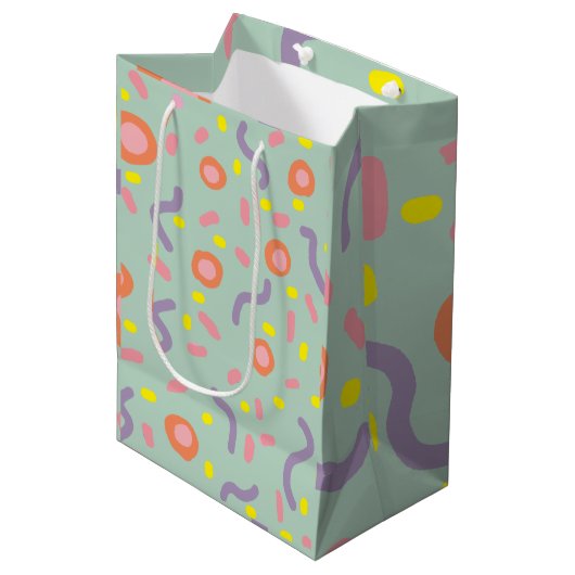 Confetti Vreugde Lijnen en Stippen Medium Cadeauzakje (Voorkant Gekanteld)