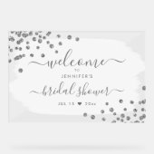 Confetti Vrijgezellenfeest Welkom Silver White Acryl Bord (Voorkant)