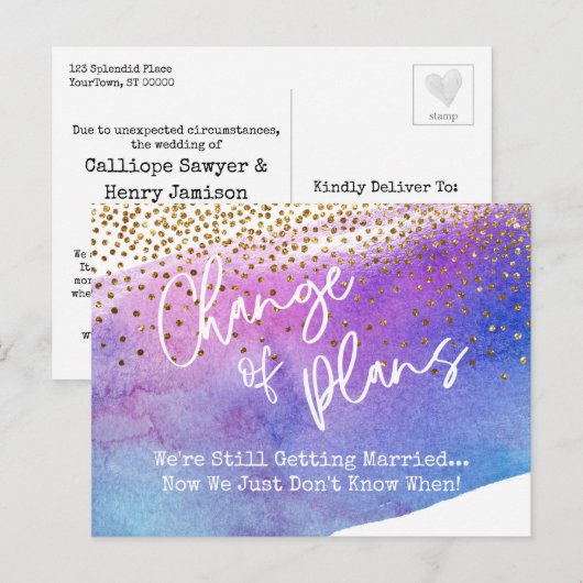 Confetti & Waterverf uitgesteld huwelijksveranderi Briefkaart (Voorkant / Achterkant)