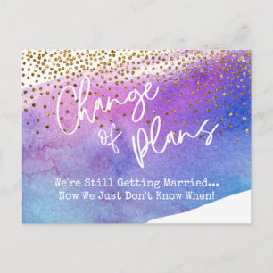 Confetti & Waterverf uitgesteld huwelijksveranderi Briefkaart