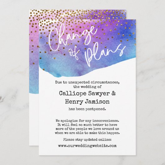 Confetti & Waterverf uitgestelde bruiloft Kaart (Voorkant / Achterkant)