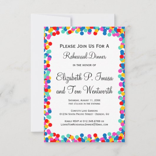 Confetti Wedding Rehearsal Dinner Invitations Kaart (Voorkant)
