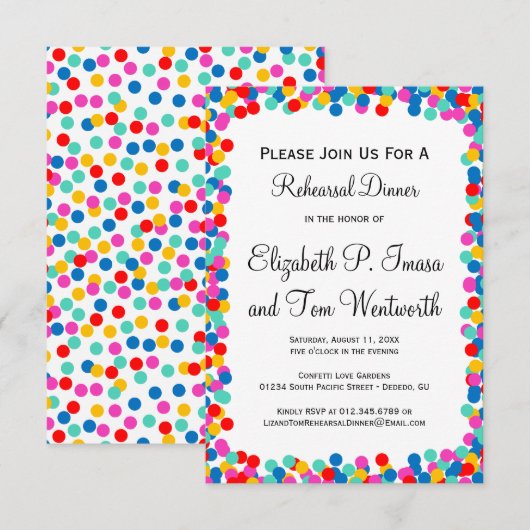 Confetti Wedding Rehearsal Dinner Invitations Kaart (Voorkant / Achterkant)