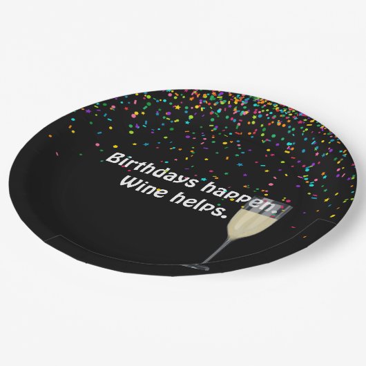 confetti : witte wijn en verjaardagsfeest papieren bordje (Gekanteld)