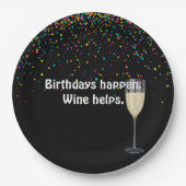 confetti : witte wijn en verjaardagsfeest papieren bordje (Voorkant)