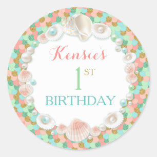 Confetti Zee Schelpen Koraal Mint Perzik Goud Ronde Sticker