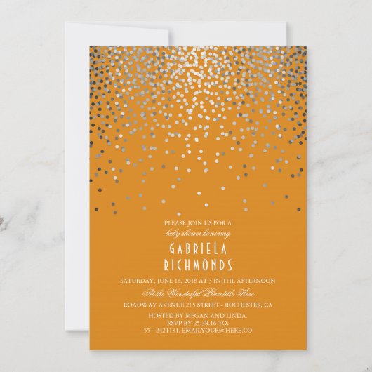 Confetti Zilver Elegant  Oranje Baby shower Kaart (Voorkant)