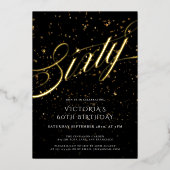 Confetti Zwart Goud Elegant 60e Verjaardag Folie Uitnodiging (Voorkant)