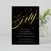 Confetti Zwart Goud Elegant 60e Verjaardag Folie Uitnodiging (Staand Voorkant)